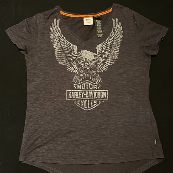 Genuine Harley Davidson Women's Eagle Short Sleeve Dark Grey Shirt Size L - Picture 1 of 4